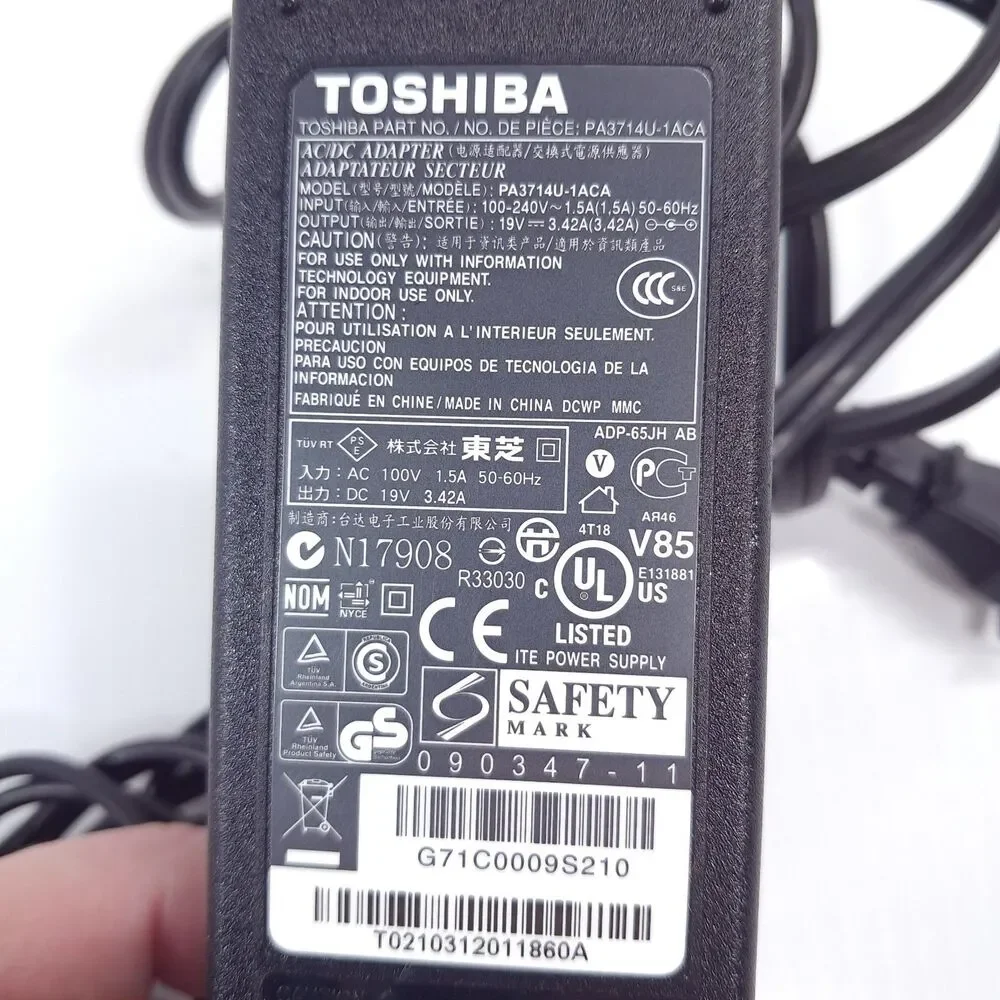 Toshiba PA3714U-1ACA Power Adapter 19V 3.42A 65W Laptop Charger genuine oem